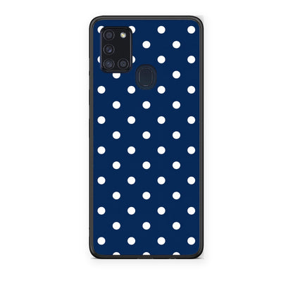 Θήκη Samsung Galaxy A21s White Small Polka Dots on Navy από τη Smartfits με σχέδιο στο πίσω μέρος και μαύρο περίβλημα | Samsung Galaxy A21s White Small Polka Dots on Navy case with colorful back and black bezels