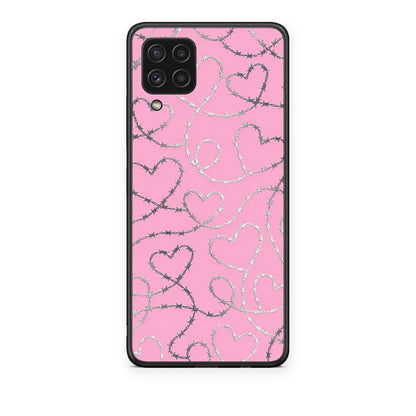Θήκη Samsung Galaxy A22 4G Barbed Wire Hearts on Pink από τη Smartfits με σχέδιο στο πίσω μέρος και μαύρο περίβλημα | Samsung Galaxy A22 4G Barbed Wire Hearts on Pink case with colorful back and black bezels