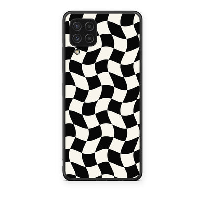 Θήκη Samsung Galaxy A22 4G Black and Cream Wavy Checkerboard από τη Smartfits με σχέδιο στο πίσω μέρος και μαύρο περίβλημα | Samsung Galaxy A22 4G Black and Cream Wavy Checkerboard case with colorful back and black bezels