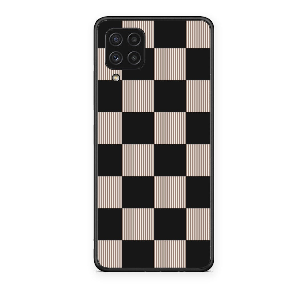 Θήκη Samsung Galaxy A22 4G Black and Taupe Striped Checks από τη Smartfits με σχέδιο στο πίσω μέρος και μαύρο περίβλημα | Samsung Galaxy A22 4G Black and Taupe Striped Checks case with colorful back and black bezels