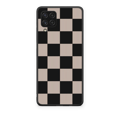 Θήκη Samsung Galaxy A22 4G Black and Taupe Striped Checks από τη Smartfits με σχέδιο στο πίσω μέρος και μαύρο περίβλημα | Samsung Galaxy A22 4G Black and Taupe Striped Checks case with colorful back and black bezels