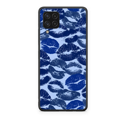 Θήκη Samsung Galaxy A22 4G Blue Lipstick Kisses από τη Smartfits με σχέδιο στο πίσω μέρος και μαύρο περίβλημα | Samsung Galaxy A22 4G Blue Lipstick Kisses case with colorful back and black bezels