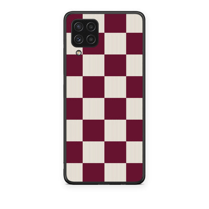 Θήκη Samsung Galaxy A22 4G Burgundy and Cream Striped Checks από τη Smartfits με σχέδιο στο πίσω μέρος και μαύρο περίβλημα | Samsung Galaxy A22 4G Burgundy and Cream Striped Checks case with colorful back and black bezels
