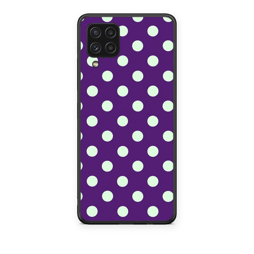 Θήκη Samsung Galaxy A22 4G Mint Polka Dots on Purple από τη Smartfits με σχέδιο στο πίσω μέρος και μαύρο περίβλημα | Samsung Galaxy A22 4G Mint Polka Dots on Purple case with colorful back and black bezels