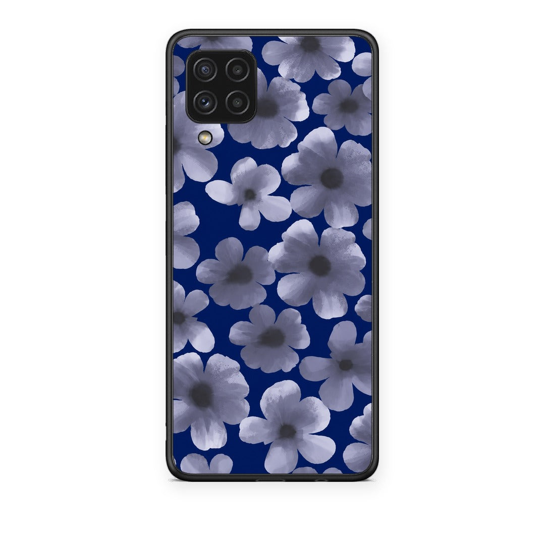 Θήκη Samsung Galaxy A22 4G Pale Blue Flowers on Navy από τη Smartfits με σχέδιο στο πίσω μέρος και μαύρο περίβλημα | Samsung Galaxy A22 4G Pale Blue Flowers on Navy case with colorful back and black bezels