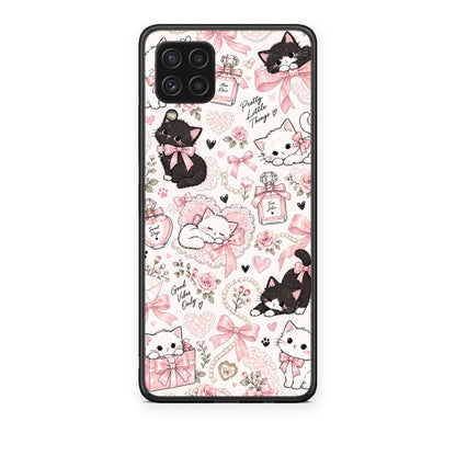 Θήκη Samsung Galaxy A22 4G Pink Bows and Kittens Collage από τη Smartfits με σχέδιο στο πίσω μέρος και μαύρο περίβλημα | Samsung Galaxy A22 4G Pink Bows and Kittens Collage case with colorful back and black bezels