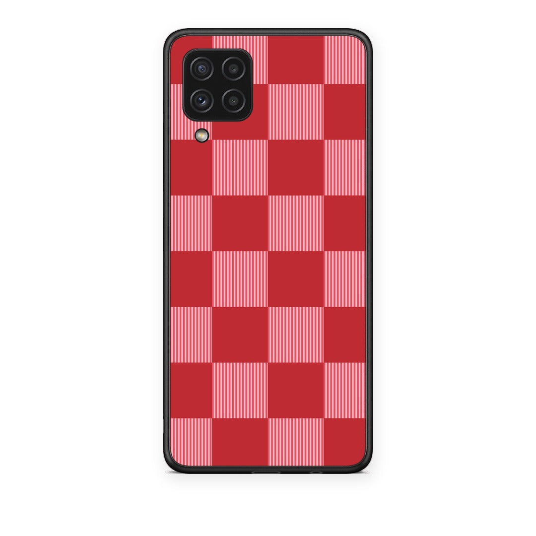 Θήκη Samsung Galaxy A22 4G Red and Pink Striped Checks από τη Smartfits με σχέδιο στο πίσω μέρος και μαύρο περίβλημα | Samsung Galaxy A22 4G Red and Pink Striped Checks case with colorful back and black bezels