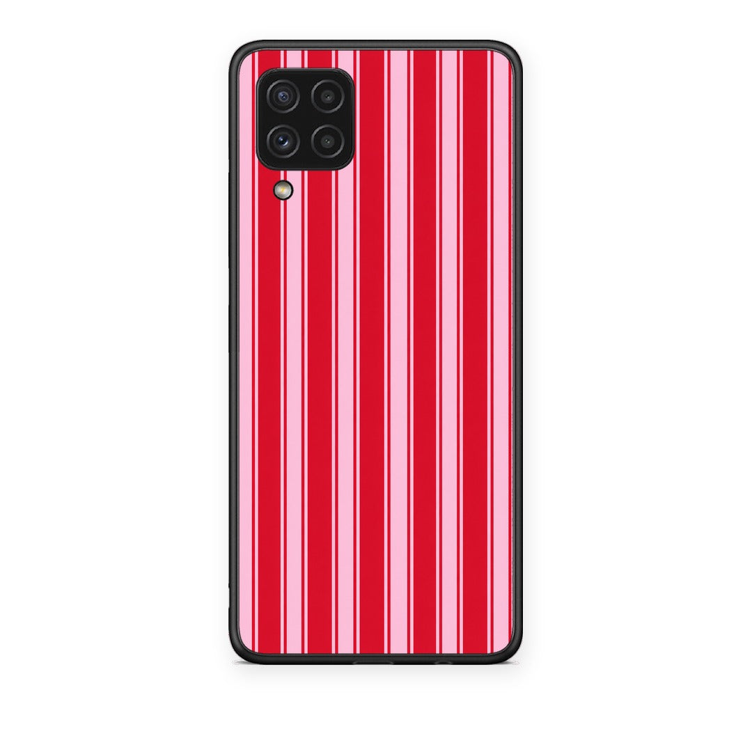 Θήκη Samsung Galaxy A22 4G Red and Pink Vertical Pinstripes από τη Smartfits με σχέδιο στο πίσω μέρος και μαύρο περίβλημα | Samsung Galaxy A22 4G Red and Pink Vertical Pinstripes case with colorful back and black bezels
