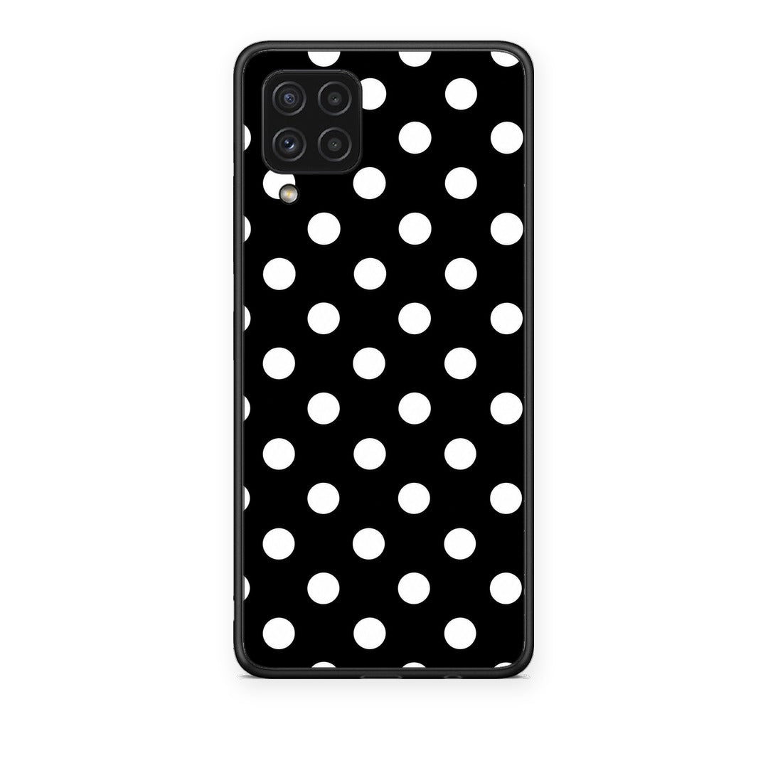 Θήκη Samsung Galaxy A22 4G White Polka Dots on Black από τη Smartfits με σχέδιο στο πίσω μέρος και μαύρο περίβλημα | Samsung Galaxy A22 4G White Polka Dots on Black case with colorful back and black bezels