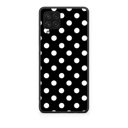 Θήκη Samsung Galaxy A22 4G White Polka Dots on Black από τη Smartfits με σχέδιο στο πίσω μέρος και μαύρο περίβλημα | Samsung Galaxy A22 4G White Polka Dots on Black case with colorful back and black bezels