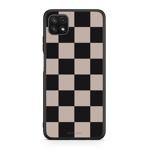 Θήκη Samsung Galaxy A22 5G Black and Taupe Striped Checks από τη Smartfits με σχέδιο στο πίσω μέρος και μαύρο περίβλημα | Samsung Galaxy A22 5G Black and Taupe Striped Checks case with colorful back and black bezels