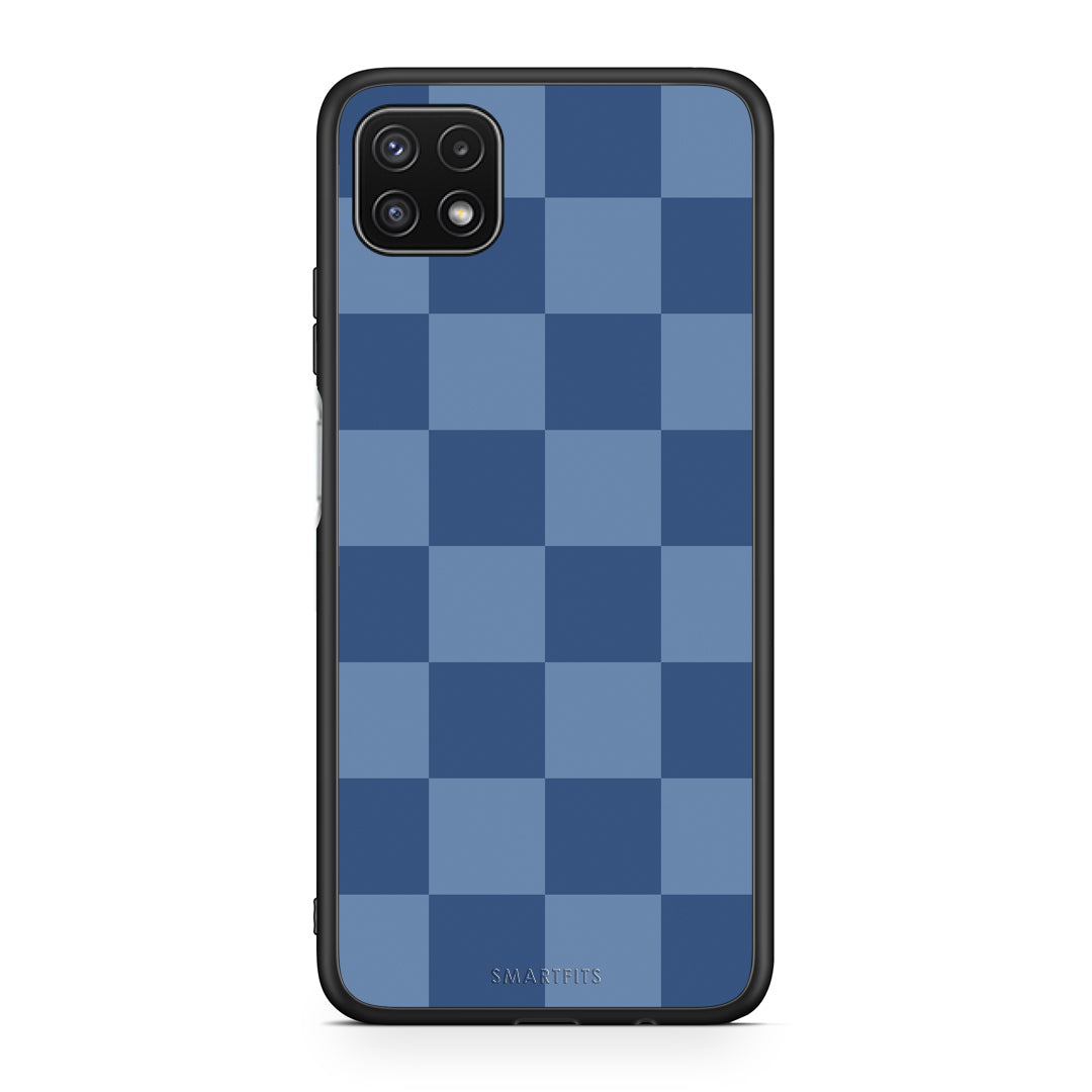 Θήκη Samsung Galaxy A22 5G Denim Blue Checkerboard από τη Smartfits με σχέδιο στο πίσω μέρος και μαύρο περίβλημα | Samsung Galaxy A22 5G Denim Blue Checkerboard case with colorful back and black bezels