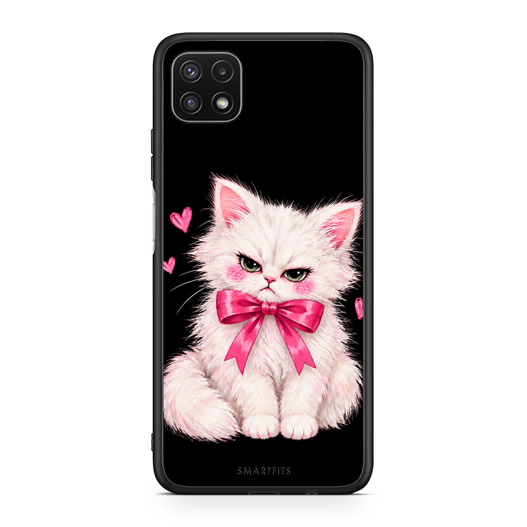 Θήκη Samsung Galaxy A22 5G Grumpy Party Kitten on Black από τη Smartfits με σχέδιο στο πίσω μέρος και μαύρο περίβλημα | Samsung Galaxy A22 5G Grumpy Party Kitten on Black case with colorful back and black bezels