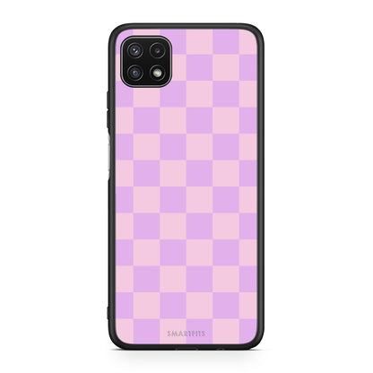 Θήκη Samsung Galaxy A22 5G Lavender and Pink Checkerboard από τη Smartfits με σχέδιο στο πίσω μέρος και μαύρο περίβλημα | Samsung Galaxy A22 5G Lavender and Pink Checkerboard case with colorful back and black bezels