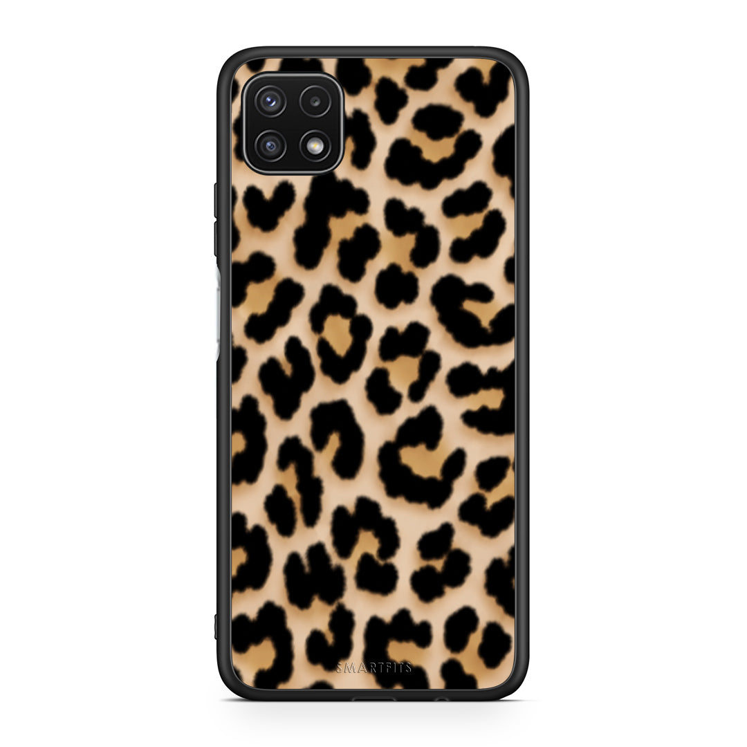 Θήκη Samsung Galaxy A22 5G Leopard Print Tan Small από τη Smartfits με σχέδιο στο πίσω μέρος και μαύρο περίβλημα | Samsung Galaxy A22 5G Leopard Print Tan Small case with colorful back and black bezels
