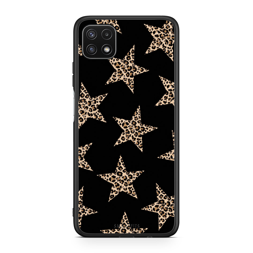 Θήκη Samsung Galaxy A22 5G Leopard Stars on Black από τη Smartfits με σχέδιο στο πίσω μέρος και μαύρο περίβλημα | Samsung Galaxy A22 5G Leopard Stars on Black case with colorful back and black bezels