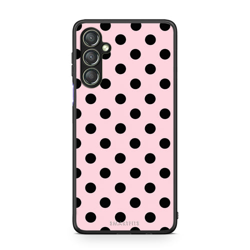 Θήκη Samsung Galaxy A24 4G Black Polka Dots on Pink από τη Smartfits με σχέδιο στο πίσω μέρος και μαύρο περίβλημα | Samsung Galaxy A24 4G Black Polka Dots on Pink case with colorful back and black bezels