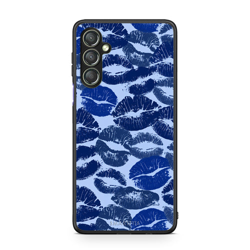 Θήκη Samsung Galaxy A24 4G Blue Lipstick Kisses από τη Smartfits με σχέδιο στο πίσω μέρος και μαύρο περίβλημα | Samsung Galaxy A24 4G Blue Lipstick Kisses case with colorful back and black bezels