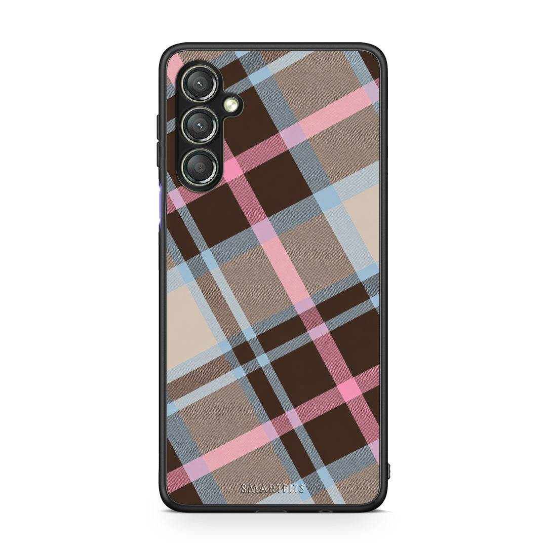 Θήκη Samsung Galaxy A24 4G Brown Pink and Blue Diagonal Plaid από τη Smartfits με σχέδιο στο πίσω μέρος και μαύρο περίβλημα | Samsung Galaxy A24 4G Brown Pink and Blue Diagonal Plaid case with colorful back and black bezels