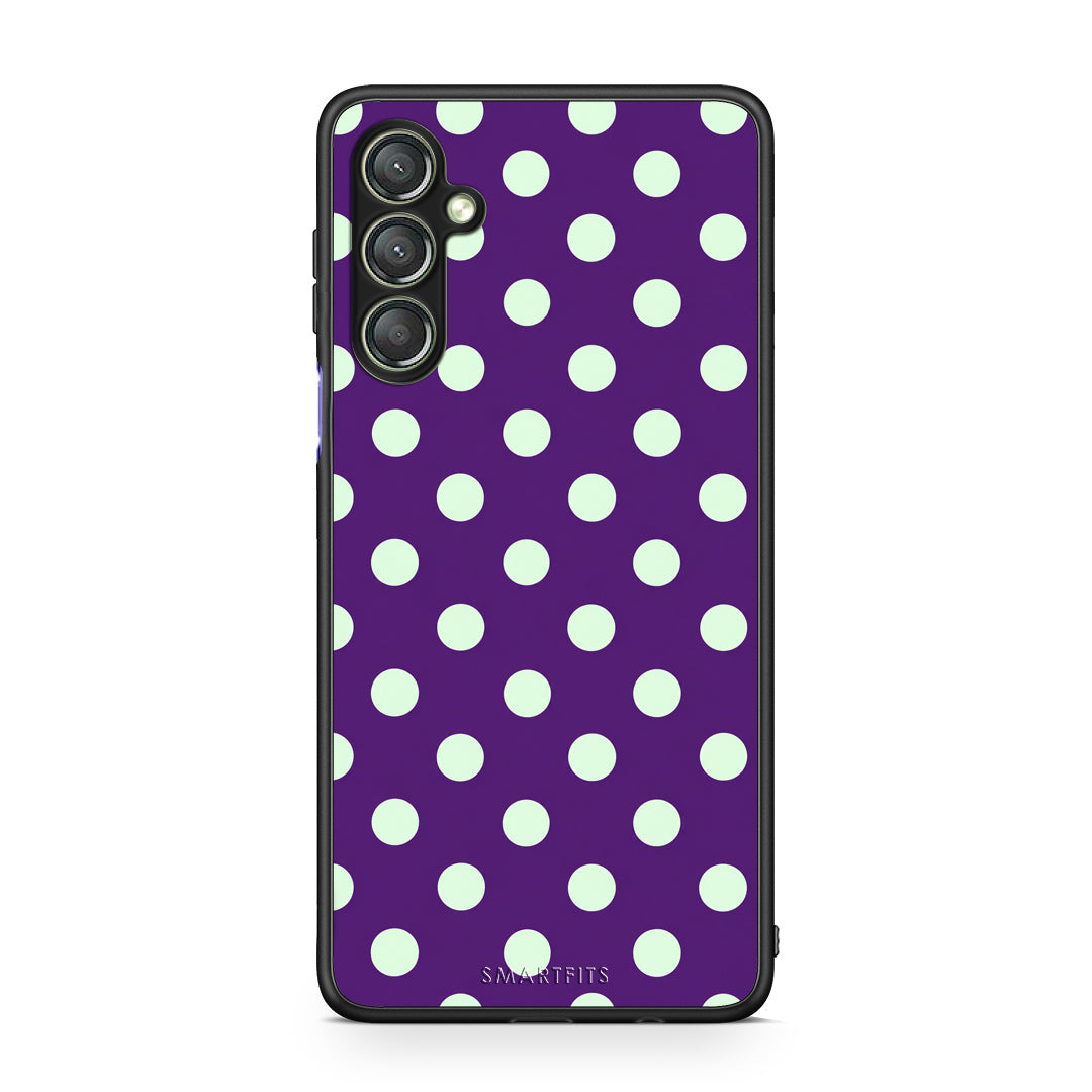 Θήκη Samsung Galaxy A24 4G Mint Polka Dots on Purple από τη Smartfits με σχέδιο στο πίσω μέρος και μαύρο περίβλημα | Samsung Galaxy A24 4G Mint Polka Dots on Purple case with colorful back and black bezels