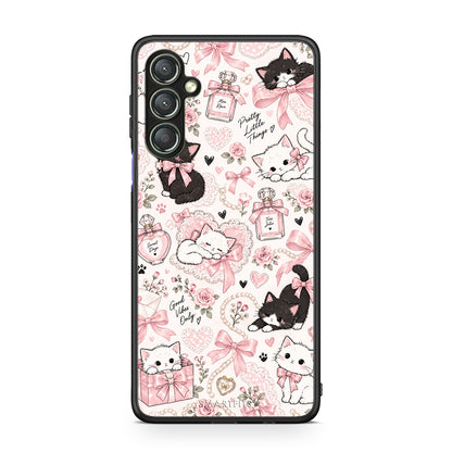 Θήκη Samsung Galaxy A24 4G Pink Bows and Kittens Collage από τη Smartfits με σχέδιο στο πίσω μέρος και μαύρο περίβλημα | Samsung Galaxy A24 4G Pink Bows and Kittens Collage case with colorful back and black bezels