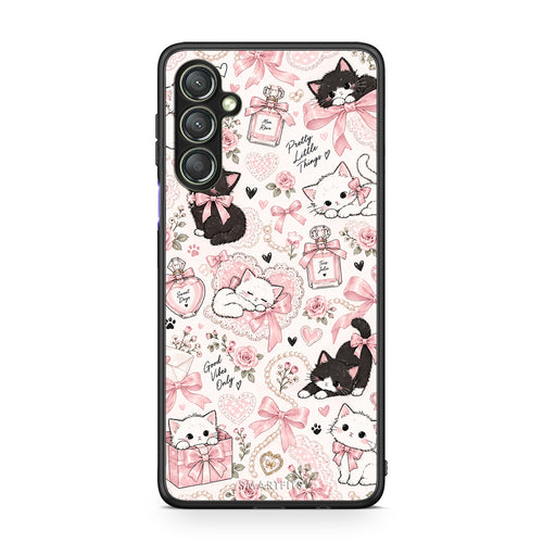 Θήκη Samsung Galaxy A24 4G Pink Bows and Kittens Collage από τη Smartfits με σχέδιο στο πίσω μέρος και μαύρο περίβλημα | Samsung Galaxy A24 4G Pink Bows and Kittens Collage case with colorful back and black bezels