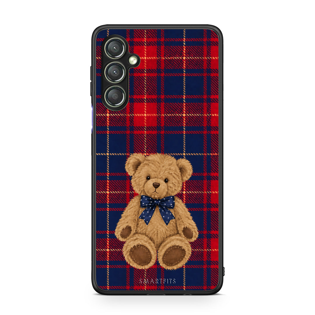 Θήκη Samsung Galaxy A24 4G Teddy Bear on Red and Navy Tartan από τη Smartfits με σχέδιο στο πίσω μέρος και μαύρο περίβλημα | Samsung Galaxy A24 4G Teddy Bear on Red and Navy Tartan case with colorful back and black bezels