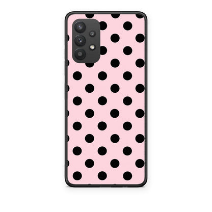 Θήκη Samsung Galaxy A32 4G Black Polka Dots on Pink από τη Smartfits με σχέδιο στο πίσω μέρος και μαύρο περίβλημα | Samsung Galaxy A32 4G Black Polka Dots on Pink case with colorful back and black bezels
