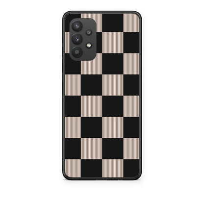 Θήκη Samsung Galaxy A32 4G Black and Taupe Striped Checks από τη Smartfits με σχέδιο στο πίσω μέρος και μαύρο περίβλημα | Samsung Galaxy A32 4G Black and Taupe Striped Checks case with colorful back and black bezels