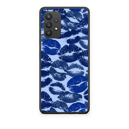 Θήκη Samsung Galaxy A32 4G Blue Lipstick Kisses από τη Smartfits με σχέδιο στο πίσω μέρος και μαύρο περίβλημα | Samsung Galaxy A32 4G Blue Lipstick Kisses case with colorful back and black bezels