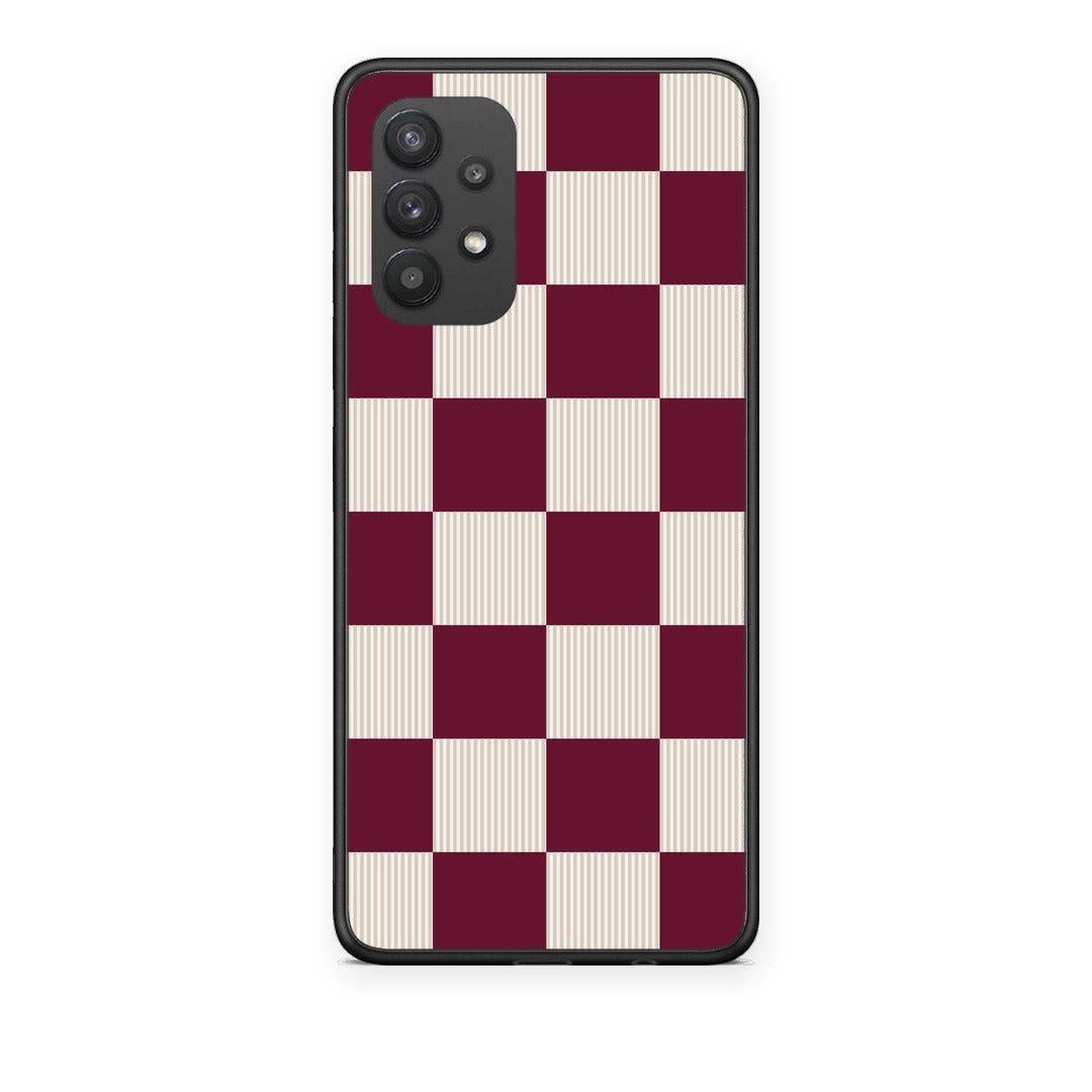 Θήκη Samsung Galaxy A32 4G Burgundy and Cream Striped Checks από τη Smartfits με σχέδιο στο πίσω μέρος και μαύρο περίβλημα | Samsung Galaxy A32 4G Burgundy and Cream Striped Checks case with colorful back and black bezels