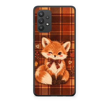 Θήκη Samsung Galaxy A32 4G Fox on Autumn Tartan από τη Smartfits με σχέδιο στο πίσω μέρος και μαύρο περίβλημα | Samsung Galaxy A32 4G Fox on Autumn Tartan case with colorful back and black bezels
