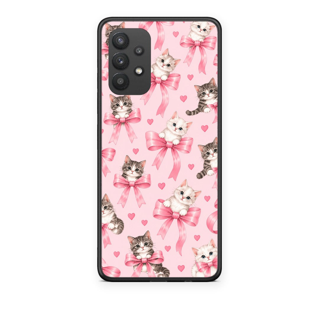Θήκη Samsung Galaxy A32 4G Kittens and Pink Bows on Pink από τη Smartfits με σχέδιο στο πίσω μέρος και μαύρο περίβλημα | Samsung Galaxy A32 4G Kittens and Pink Bows on Pink case with colorful back and black bezels