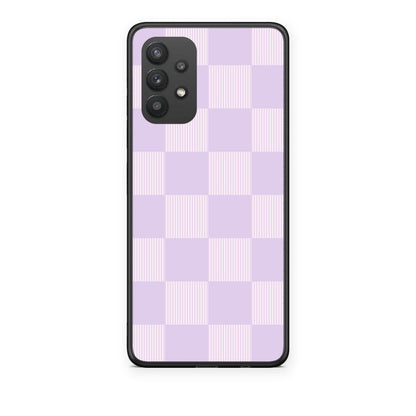 Θήκη Samsung Galaxy A32 4G Lilac and Cream Striped Checks από τη Smartfits με σχέδιο στο πίσω μέρος και μαύρο περίβλημα | Samsung Galaxy A32 4G Lilac and Cream Striped Checks case with colorful back and black bezels