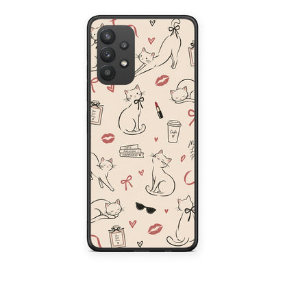 Θήκη Samsung Galaxy A32 4G Minimal Cat and Fashion Doodles on Cream από τη Smartfits με σχέδιο στο πίσω μέρος και μαύρο περίβλημα | Samsung Galaxy A32 4G Minimal Cat and Fashion Doodles on Cream case with colorful back and black bezels