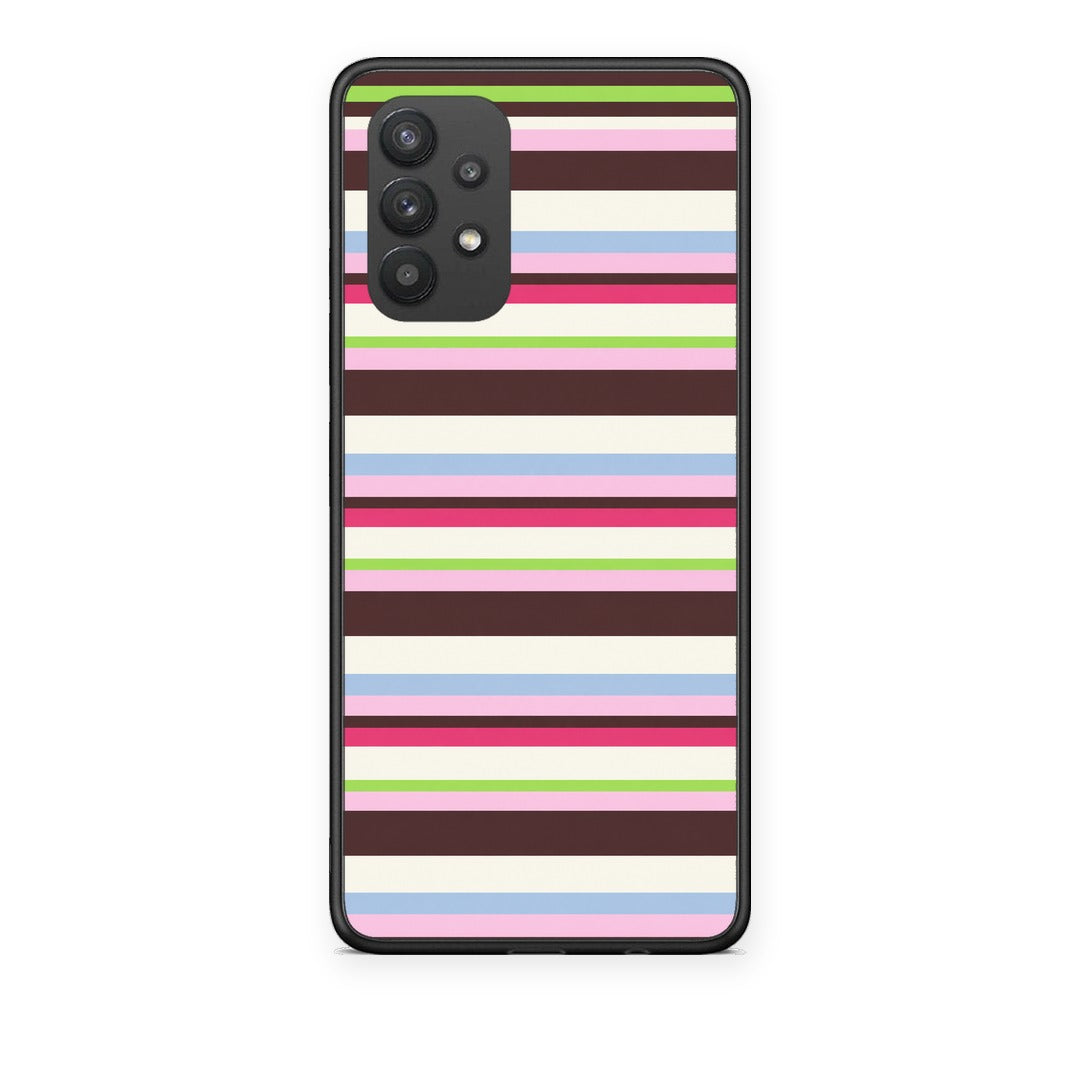 Θήκη Samsung Galaxy A32 4G Multicolour Horizontal Stripes από τη Smartfits με σχέδιο στο πίσω μέρος και μαύρο περίβλημα | Samsung Galaxy A32 4G Multicolour Horizontal Stripes case with colorful back and black bezels
