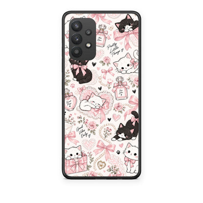 Θήκη Samsung Galaxy A32 4G Pink Bows and Kittens Collage από τη Smartfits με σχέδιο στο πίσω μέρος και μαύρο περίβλημα | Samsung Galaxy A32 4G Pink Bows and Kittens Collage case with colorful back and black bezels
