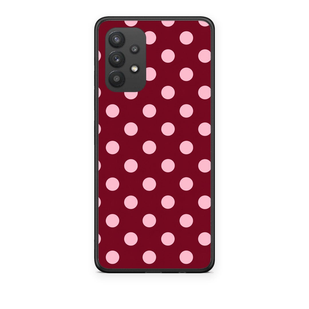 Θήκη Samsung Galaxy A32 4G Pink Polka Dots on Burgundy από τη Smartfits με σχέδιο στο πίσω μέρος και μαύρο περίβλημα | Samsung Galaxy A32 4G Pink Polka Dots on Burgundy case with colorful back and black bezels