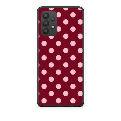 Θήκη Samsung Galaxy A32 4G Pink Polka Dots on Burgundy από τη Smartfits με σχέδιο στο πίσω μέρος και μαύρο περίβλημα | Samsung Galaxy A32 4G Pink Polka Dots on Burgundy case with colorful back and black bezels