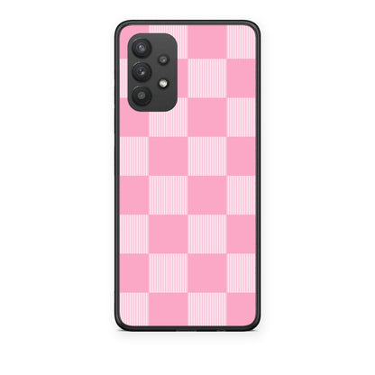 Θήκη Samsung Galaxy A32 4G Pink and White Striped Checks από τη Smartfits με σχέδιο στο πίσω μέρος και μαύρο περίβλημα | Samsung Galaxy A32 4G Pink and White Striped Checks case with colorful back and black bezels