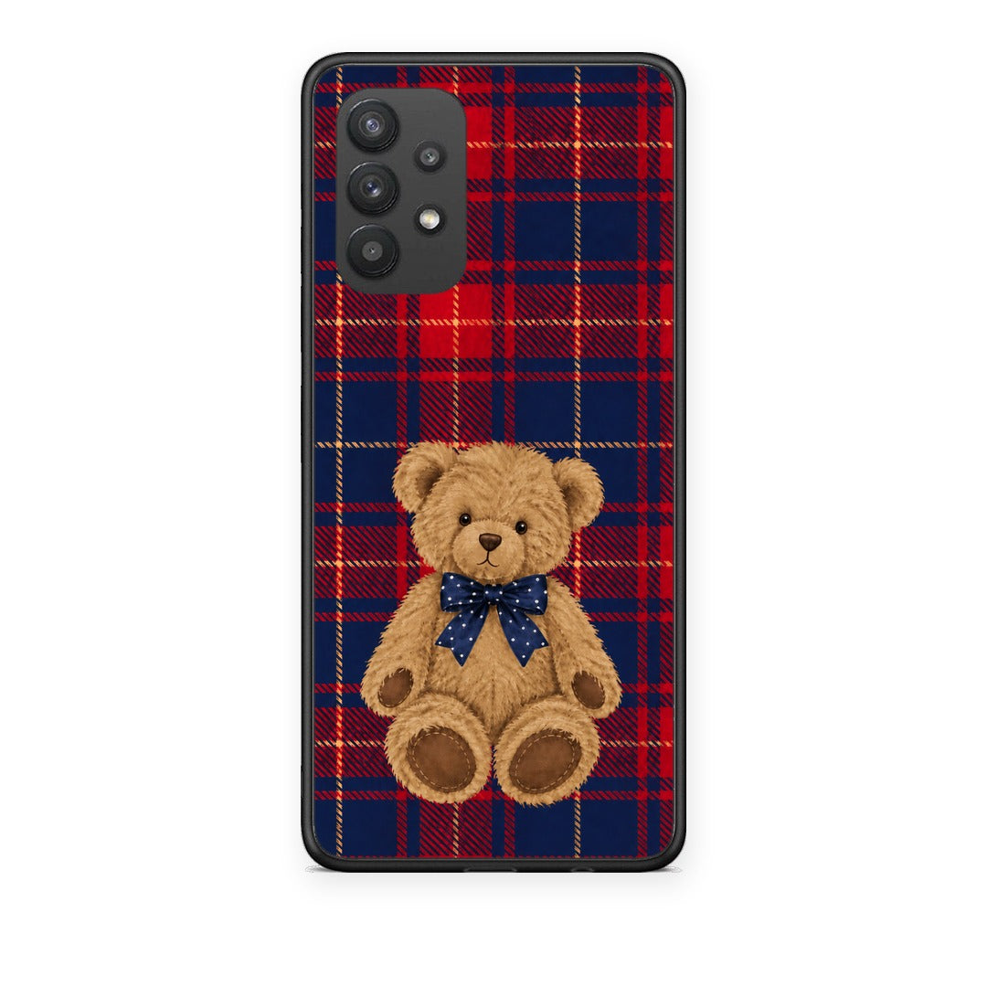 Θήκη Samsung Galaxy A32 4G Teddy Bear on Red and Navy Tartan από τη Smartfits με σχέδιο στο πίσω μέρος και μαύρο περίβλημα | Samsung Galaxy A32 4G Teddy Bear on Red and Navy Tartan case with colorful back and black bezels