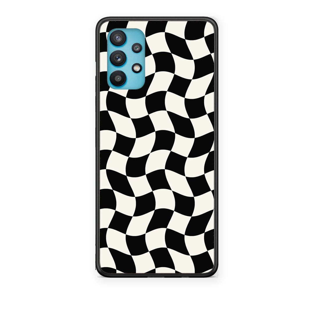 Θήκη Samsung Galaxy A32 5G Black and Cream Wavy Checkerboard από τη Smartfits με σχέδιο στο πίσω μέρος και μαύρο περίβλημα | Samsung Galaxy A32 5G Black and Cream Wavy Checkerboard case with colorful back and black bezels