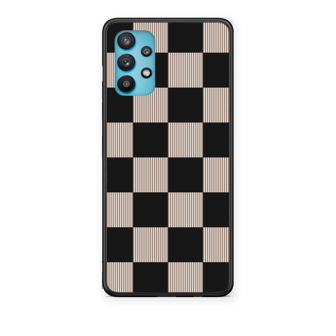 Θήκη Samsung Galaxy A32 5G Black and Taupe Striped Checks από τη Smartfits με σχέδιο στο πίσω μέρος και μαύρο περίβλημα | Samsung Galaxy A32 5G Black and Taupe Striped Checks case with colorful back and black bezels