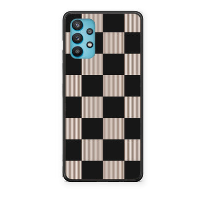 Θήκη Samsung Galaxy A32 5G Black and Taupe Striped Checks από τη Smartfits με σχέδιο στο πίσω μέρος και μαύρο περίβλημα | Samsung Galaxy A32 5G Black and Taupe Striped Checks case with colorful back and black bezels