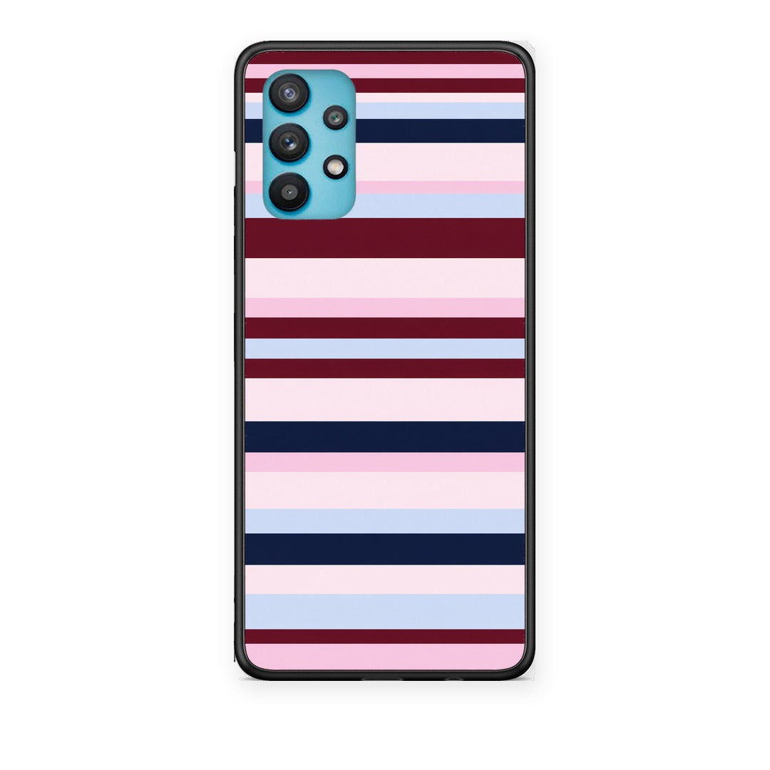 Θήκη Samsung Galaxy A32 5G Burgundy Pink and Blue Horizontal Stripes από τη Smartfits με σχέδιο στο πίσω μέρος και μαύρο περίβλημα | Samsung Galaxy A32 5G Burgundy Pink and Blue Horizontal Stripes case with colorful back and black bezels
