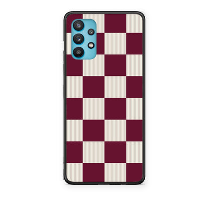 Θήκη Samsung Galaxy A32 5G Burgundy and Cream Striped Checks από τη Smartfits με σχέδιο στο πίσω μέρος και μαύρο περίβλημα | Samsung Galaxy A32 5G Burgundy and Cream Striped Checks case with colorful back and black bezels