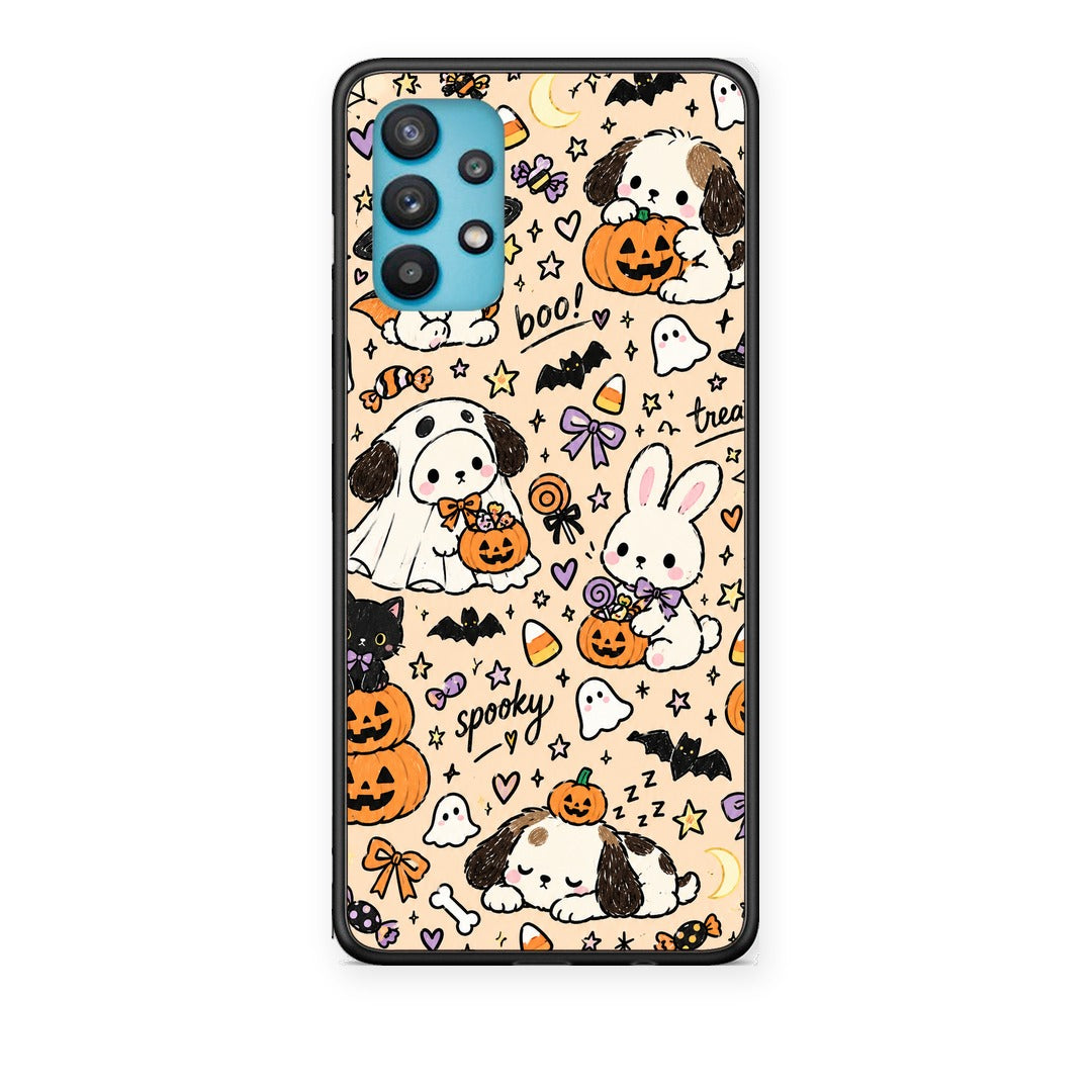 Θήκη Samsung Galaxy A32 5G Halloween Puppies and Friends on Cream από τη Smartfits με σχέδιο στο πίσω μέρος και μαύρο περίβλημα | Samsung Galaxy A32 5G Halloween Puppies and Friends on Cream case with colorful back and black bezels