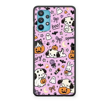 Θήκη Samsung Galaxy A32 5G Halloween Puppies and Friends on Lilac από τη Smartfits με σχέδιο στο πίσω μέρος και μαύρο περίβλημα | Samsung Galaxy A32 5G Halloween Puppies and Friends on Lilac case with colorful back and black bezels