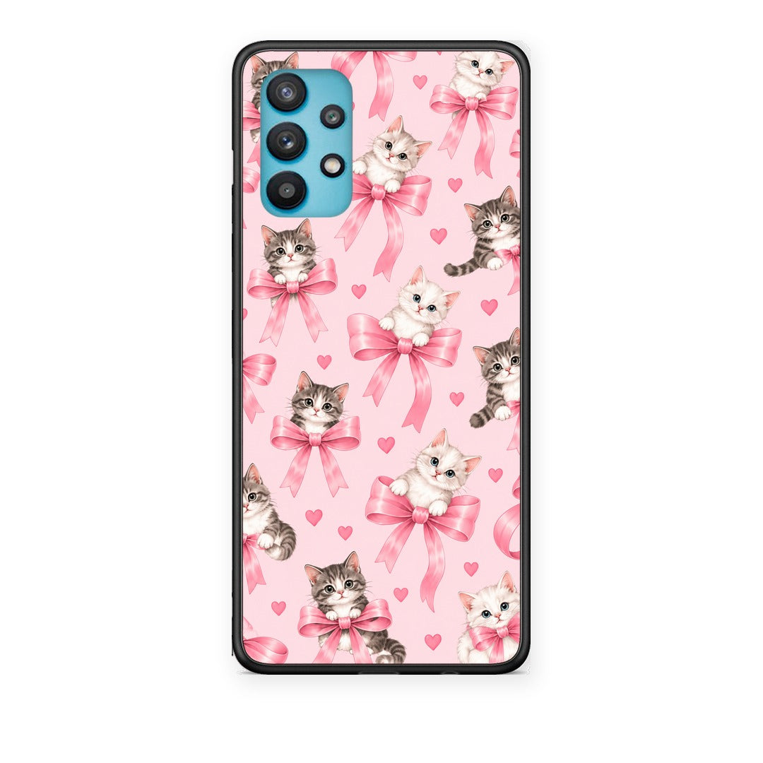 Θήκη Samsung Galaxy A32 5G Kittens and Pink Bows on Pink από τη Smartfits με σχέδιο στο πίσω μέρος και μαύρο περίβλημα | Samsung Galaxy A32 5G Kittens and Pink Bows on Pink case with colorful back and black bezels