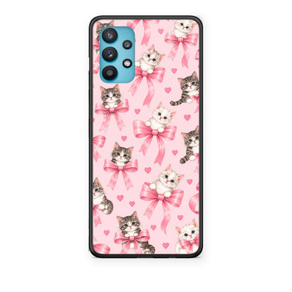 Θήκη Samsung Galaxy A32 5G Kittens and Pink Bows on Pink από τη Smartfits με σχέδιο στο πίσω μέρος και μαύρο περίβλημα | Samsung Galaxy A32 5G Kittens and Pink Bows on Pink case with colorful back and black bezels